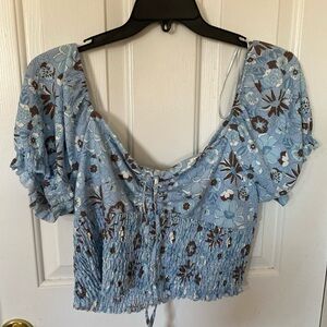 FREE WITH BUNDLE 
Primark Light Blue Floral Smocked Puff Sleeve Blouse